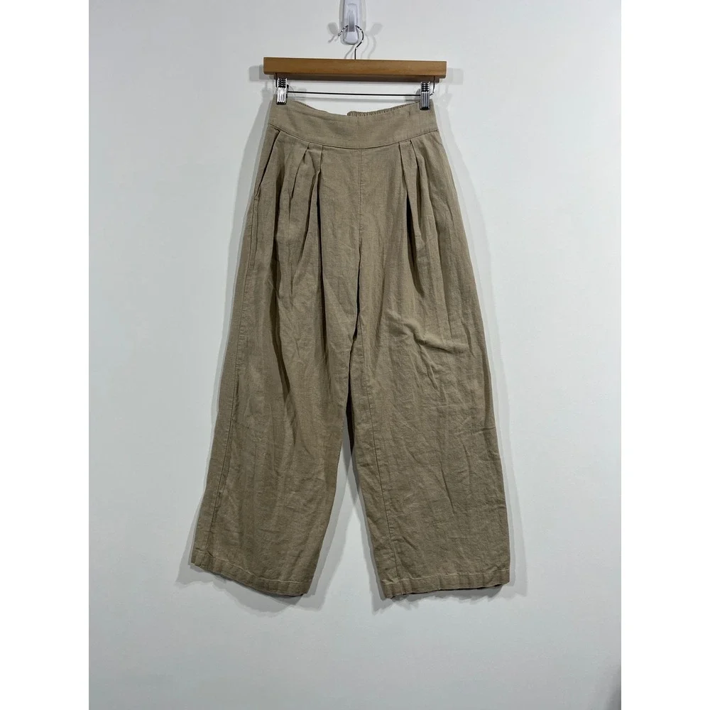 Abercrombie Fitch Linen Blend Wide Leg Coastal Pants Womens XS Old Money Resort - Picture 2 of 14